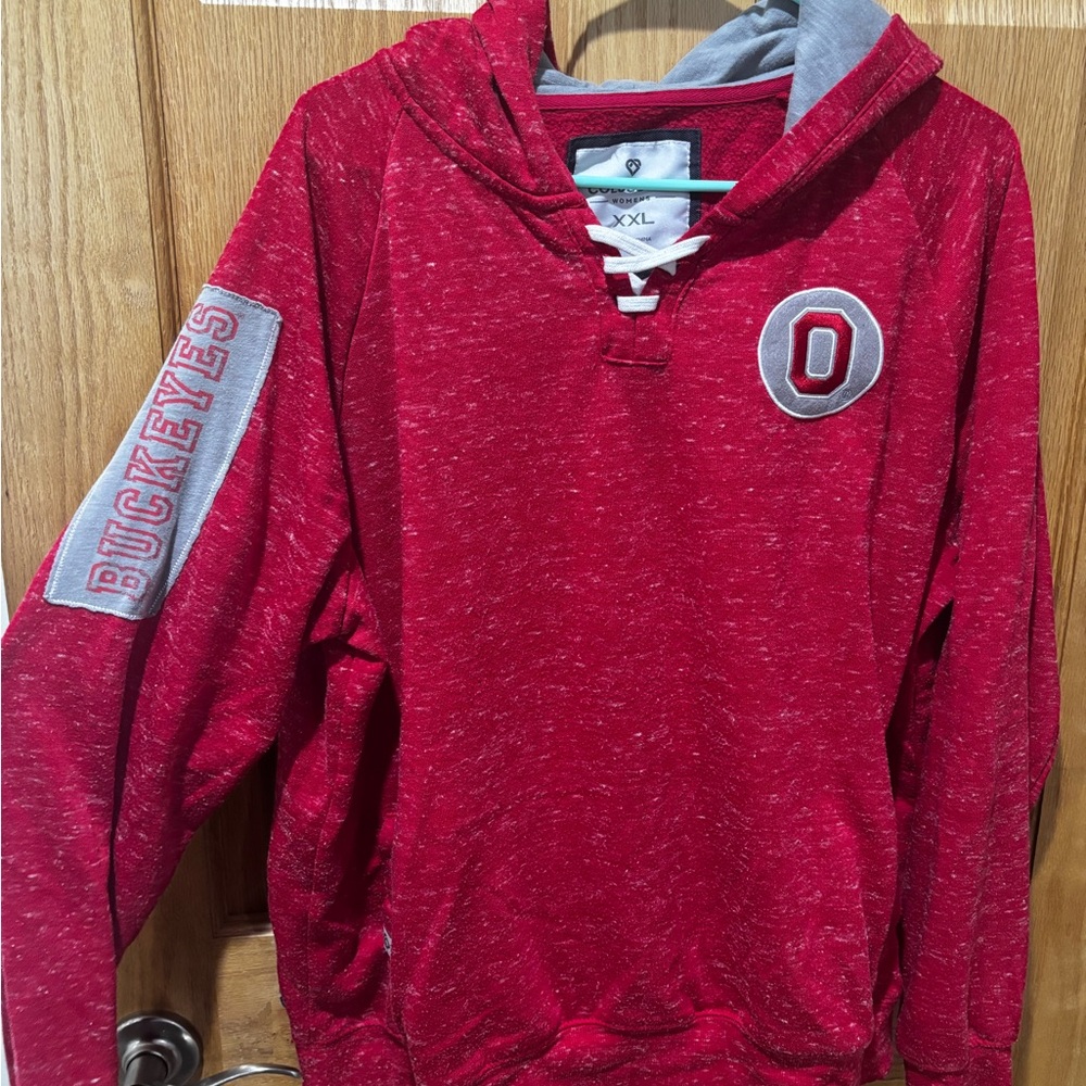 Ohio State Colosseum Red Women's Hoodie with White Drawstring